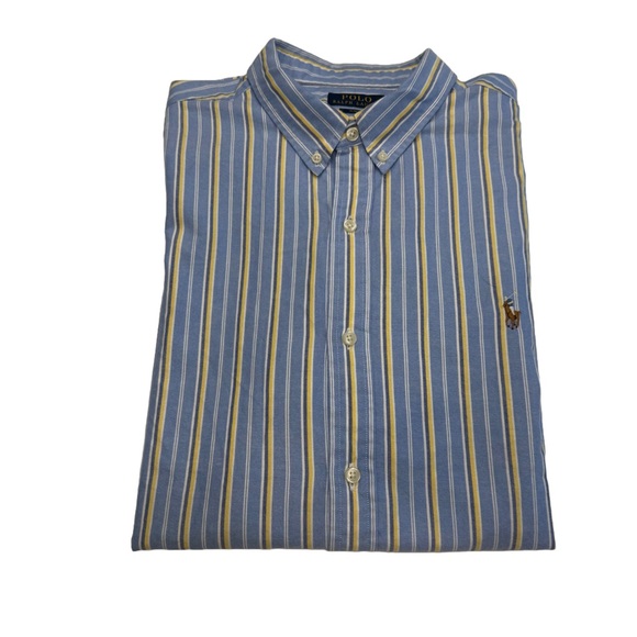 Polo Ralph Lauren Other - Polo Ralph Lauren Men Blue Striped Oxford Slim Fit Button Down Flesh Pony Sz XLT